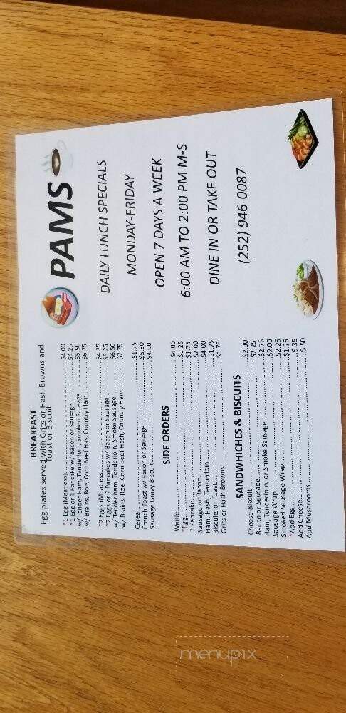 Pam's B & L - Washington, NC menu_pic