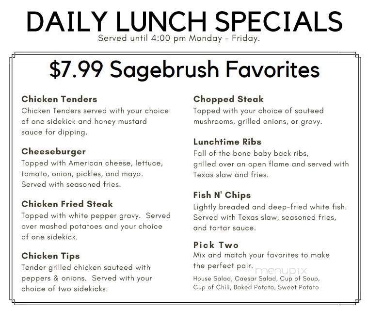Sagebrush Steakhouse - Waynesville, NC menu_pic