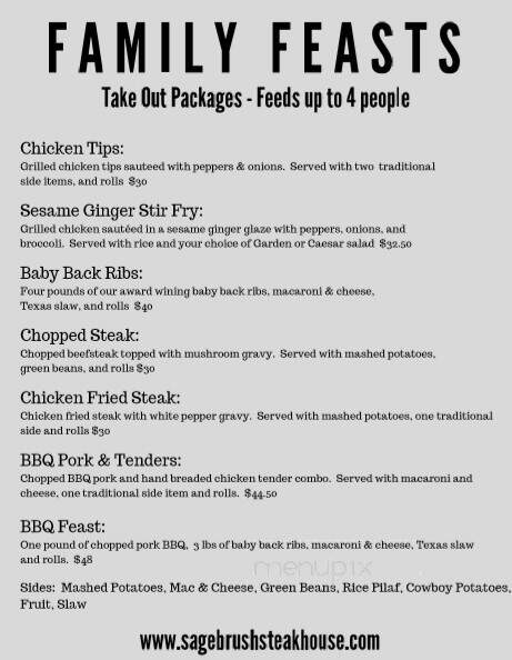 Sagebrush Steakhouse - Waynesville, NC menu_pic
