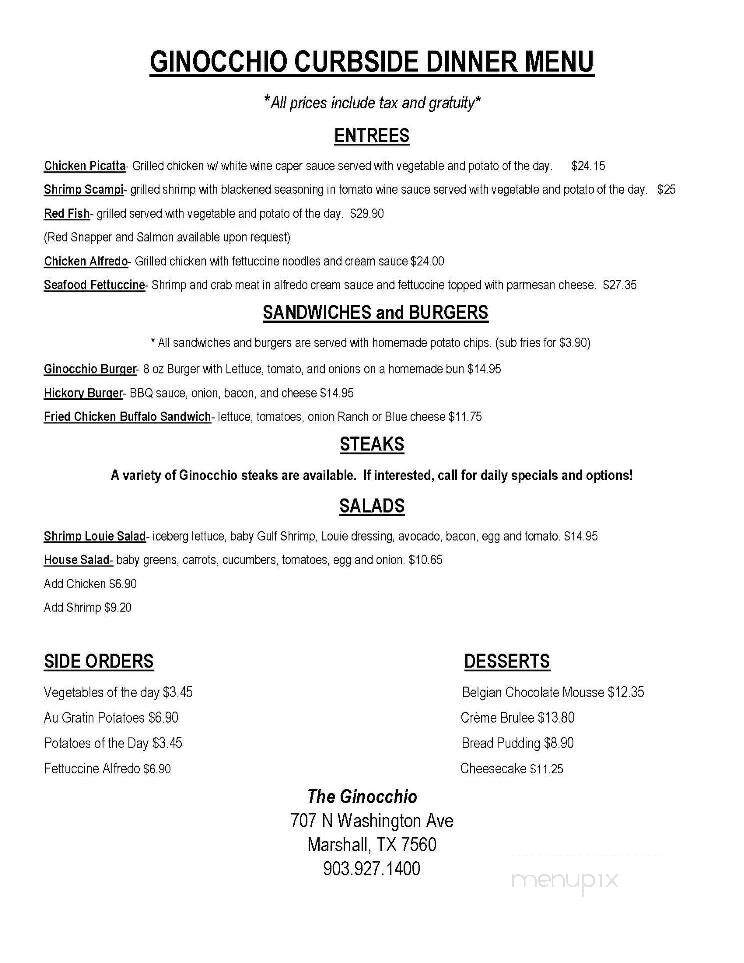 The Ginocchio - Marshall, TX menu_pic