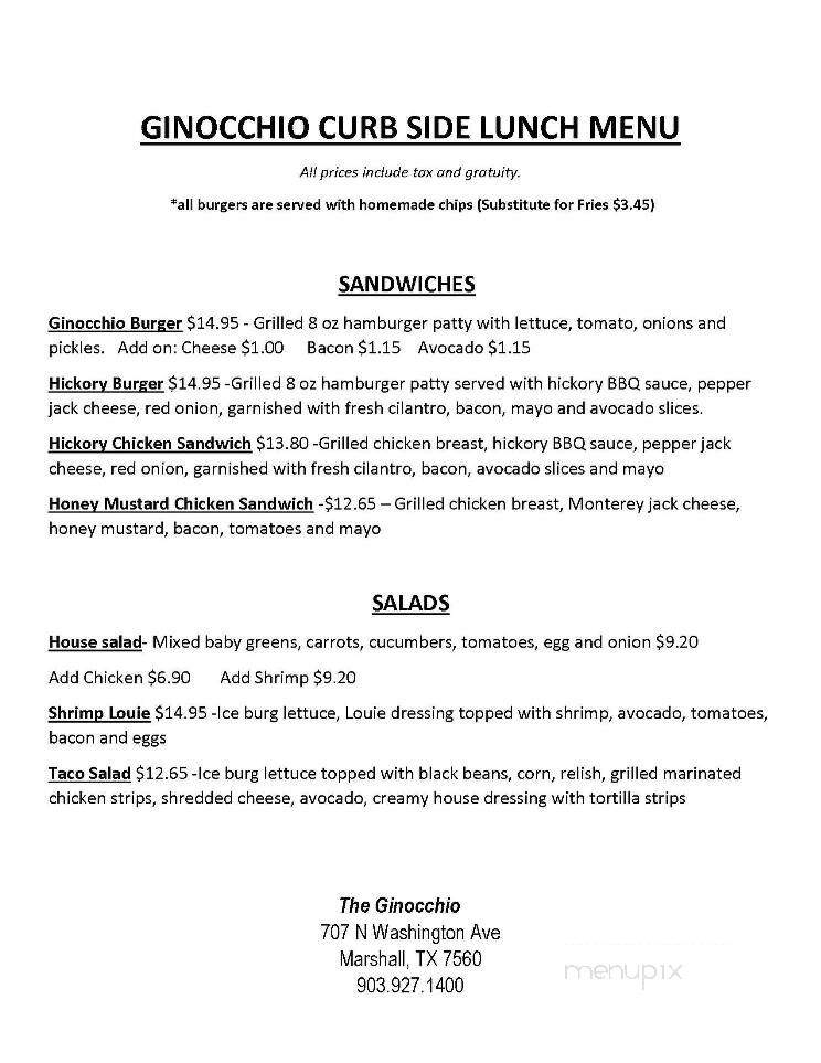 The Ginocchio - Marshall, TX menu_pic
