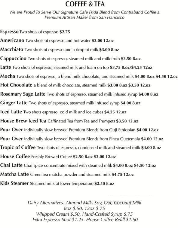 Cafe Frida Gallery - Santa Rosa, CA menu_pic