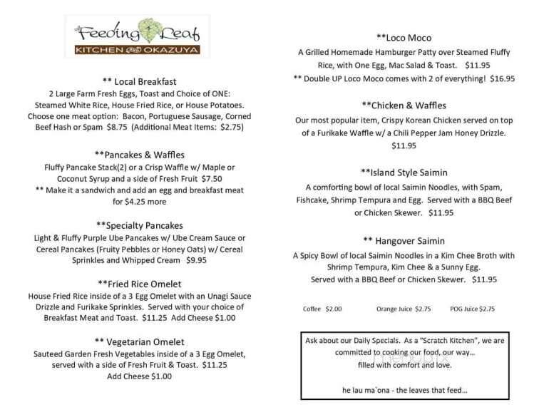 The Feeding Leaf Kitchen and Okazuya - Kailua-Kona, HI menu_pic