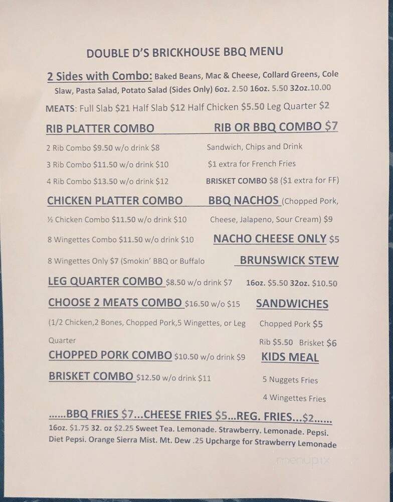 Double D's Brickhouse BBQ - Frisco City, AL menu_pic