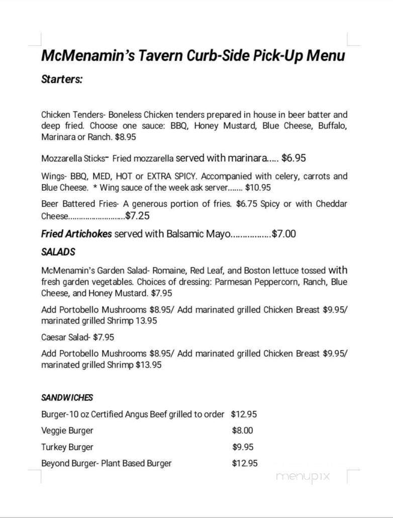 McMenamin's Tavern - Philadelphia, PA menu_pic