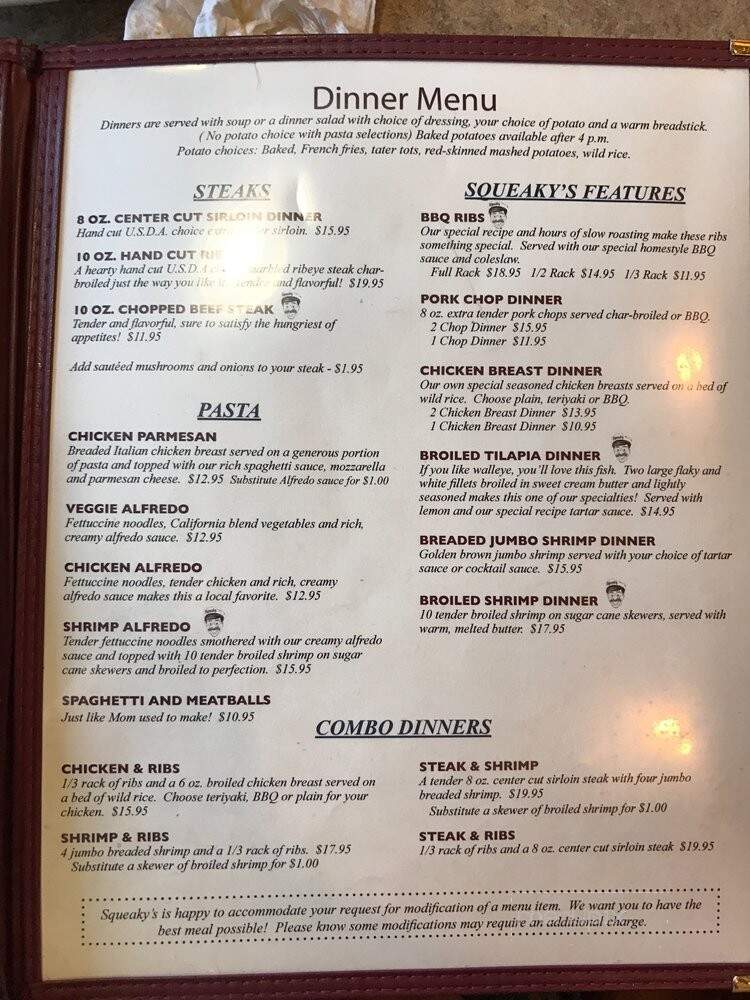 Squeaky's Grill Bar - Hutchinson, MN menu_pic