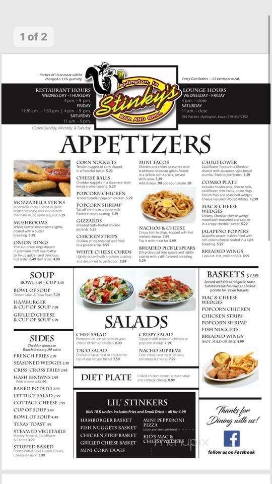 Stinky's Bar & Grill - Aplington, IA menu_pic