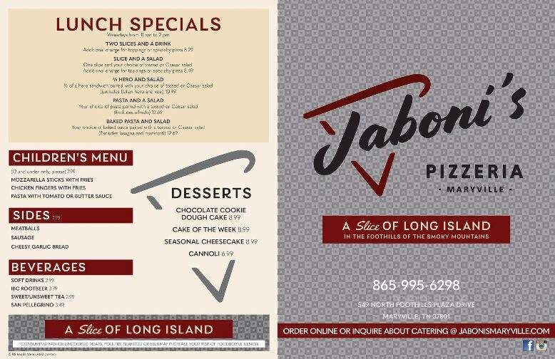 Jaboni's Pizzeria - Maryville, TN menu_pic