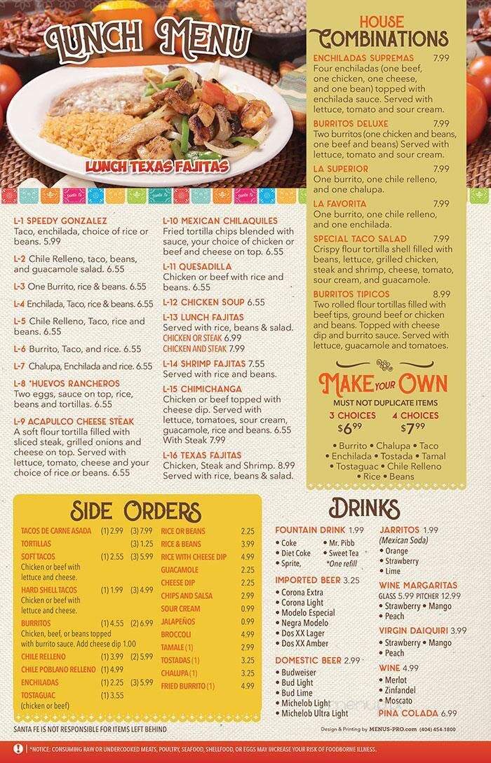 Santa Fe Mexican Restaurant of Tallapoosa - Tallapoosa, GA menu_pic