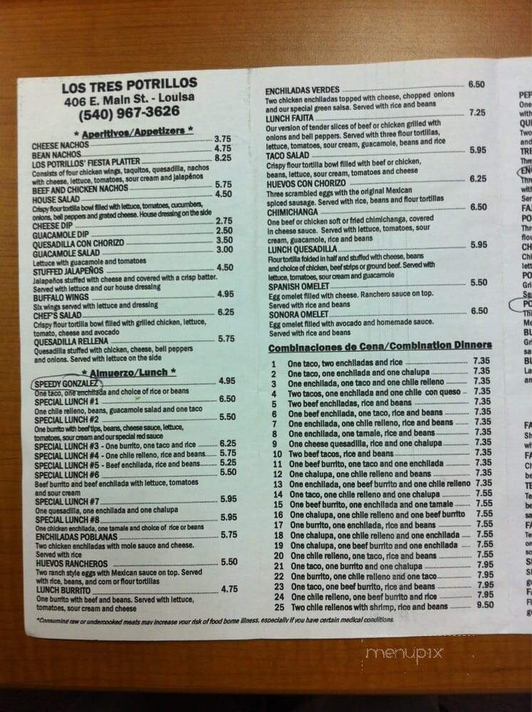 Los Tres Potrillos - Louisa, VA menu_pic