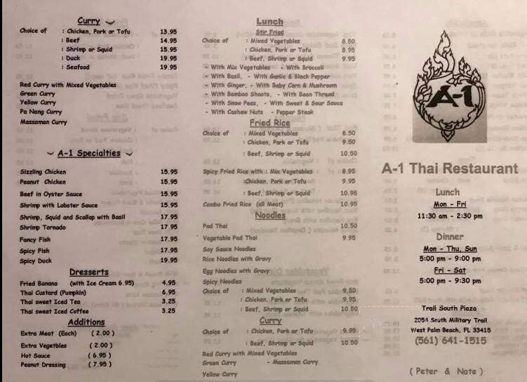 A-1 Thai Restaurant - West Palm Beach, FL menu_pic