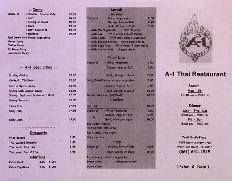 A-1 Thai Restaurant - West Palm Beach, FL menu_pic