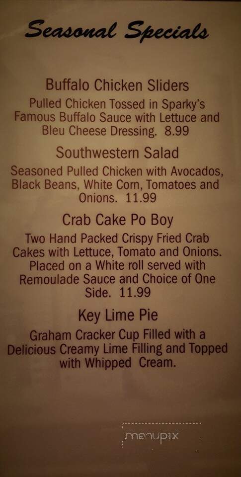 Sparky's Garage - Dillon, MT menu_pic