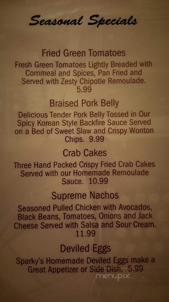 Sparky's Garage - Dillon, MT menu_pic