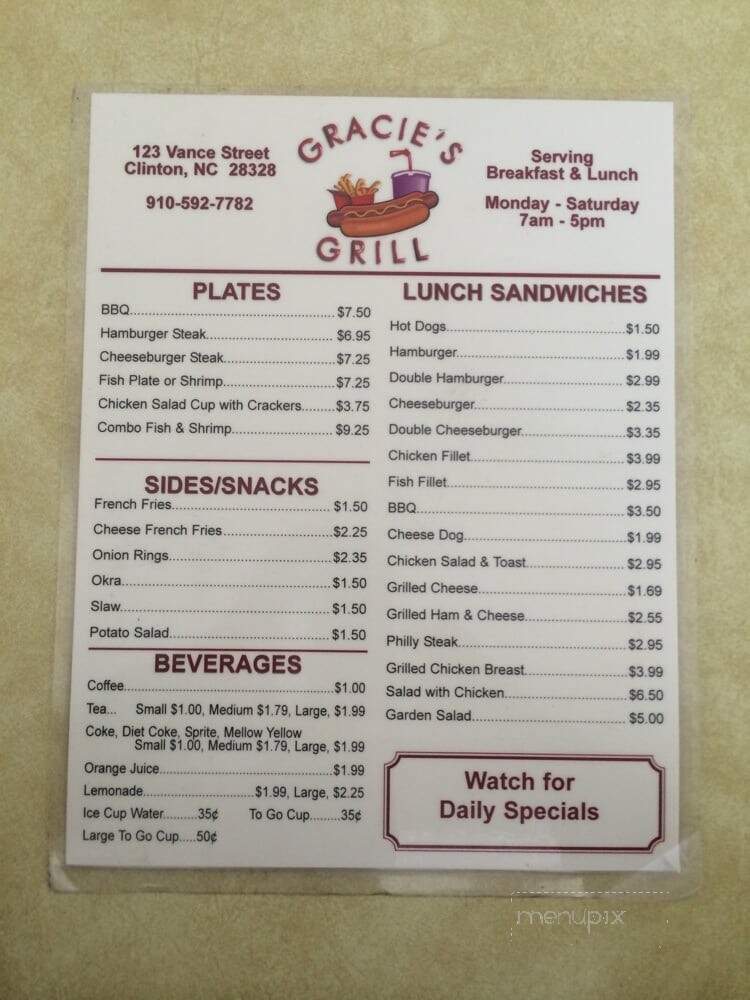 Gracie's Grill - Clinton, NC menu_pic