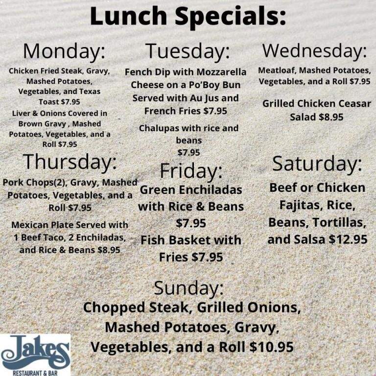 Jake's Restaurant - South Padre Island, TX menu_pic