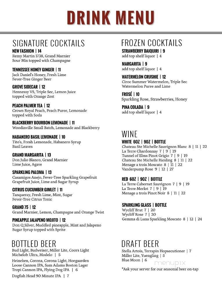 The Grove Restaurant - Upper Marlboro, MD menu_pic