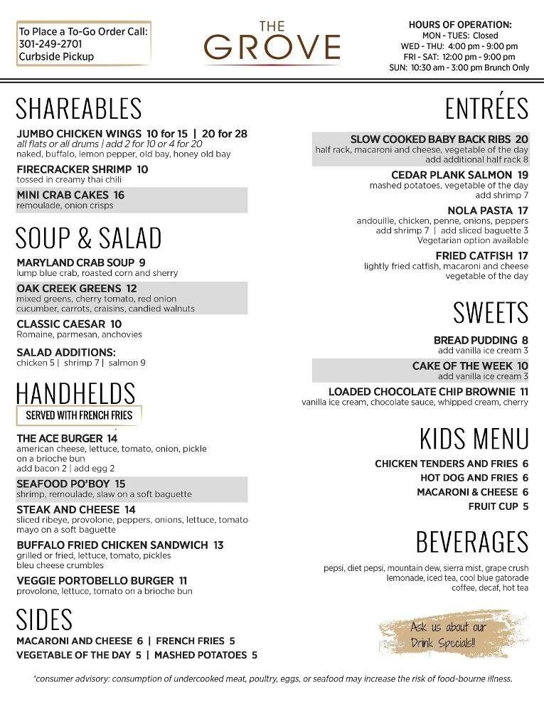 The Grove Restaurant - Upper Marlboro, MD menu_pic