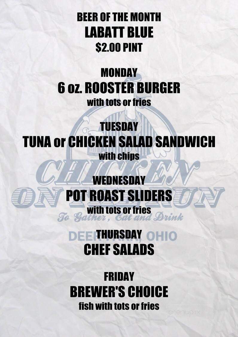 Chicken On The Run - Cincinnati, OH menu_pic