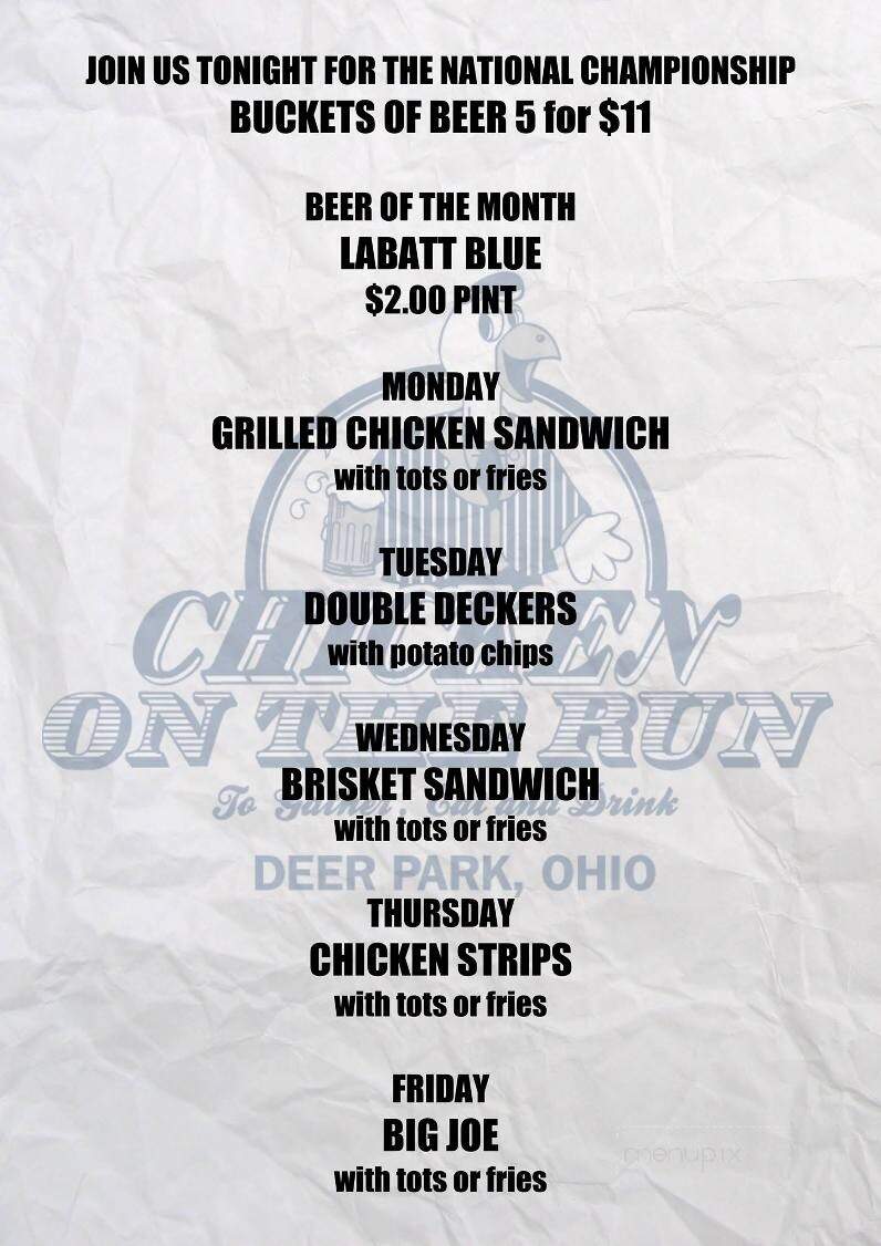 Chicken On The Run - Cincinnati, OH menu_pic