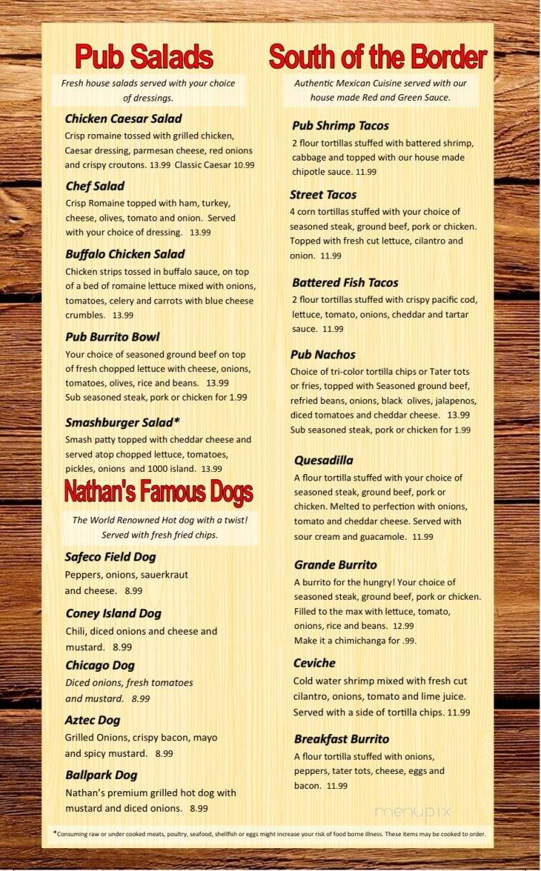The Pub Tavern - Kennewick, WA menu_pic