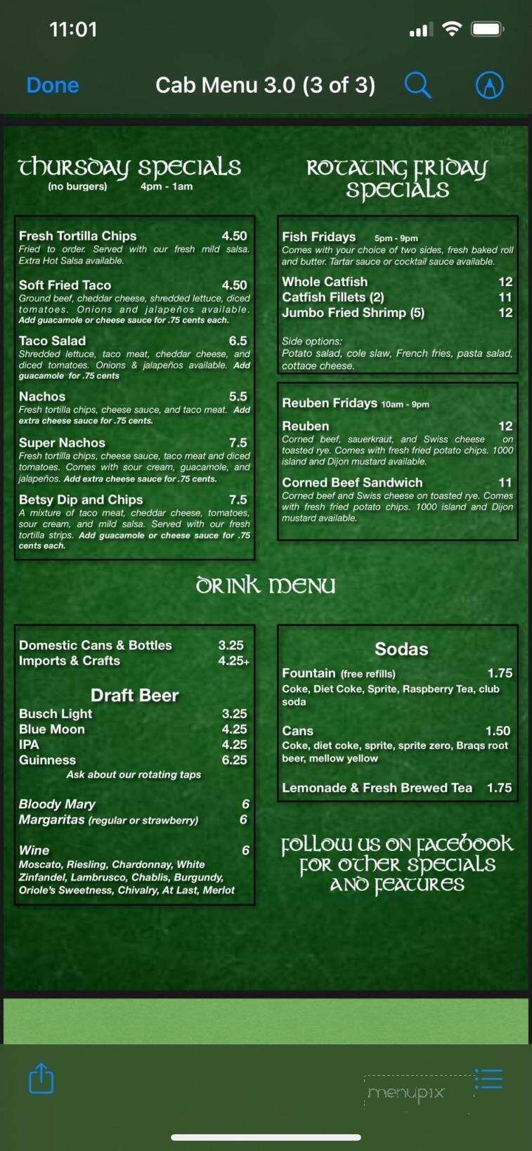 Cabaret - Fort Madison, IA menu_pic