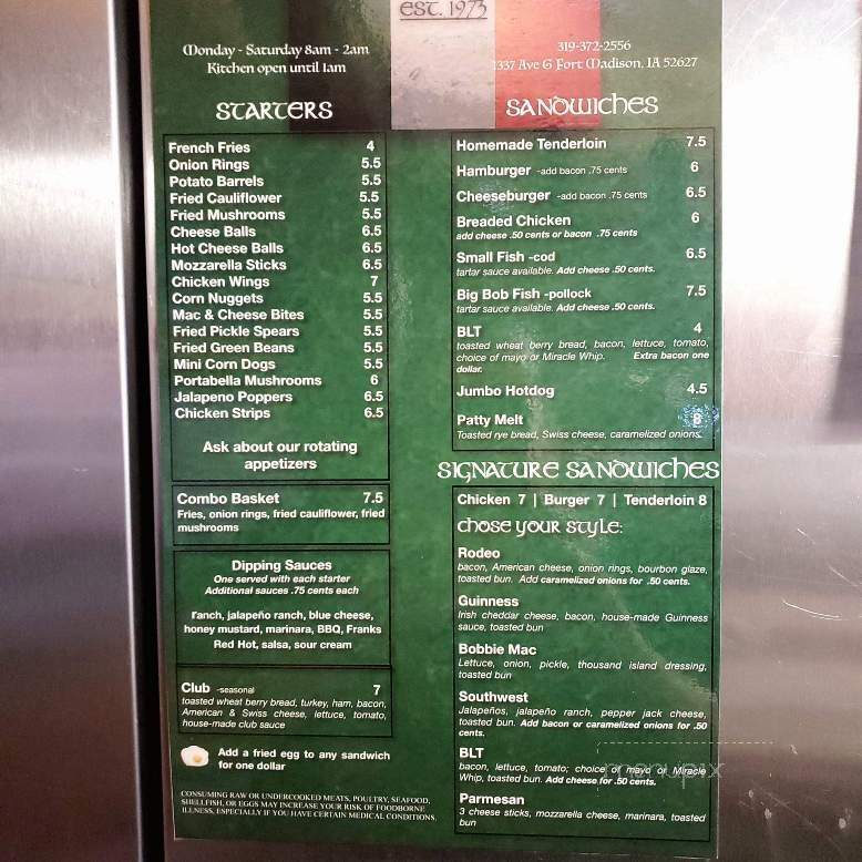 Cabaret - Fort Madison, IA menu_pic