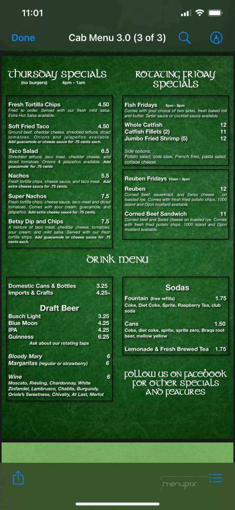 Cabaret - Fort Madison, IA menu_pic