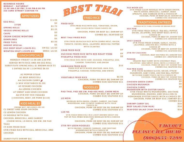 Best Thai - Canyon, TX menu_pic