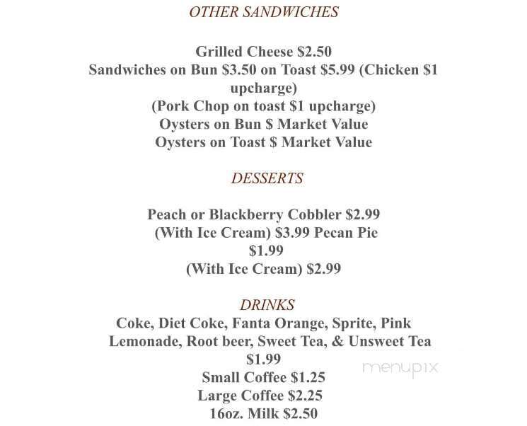 Two Sisters Creole Kitchen - Picayune, MS menu_pic