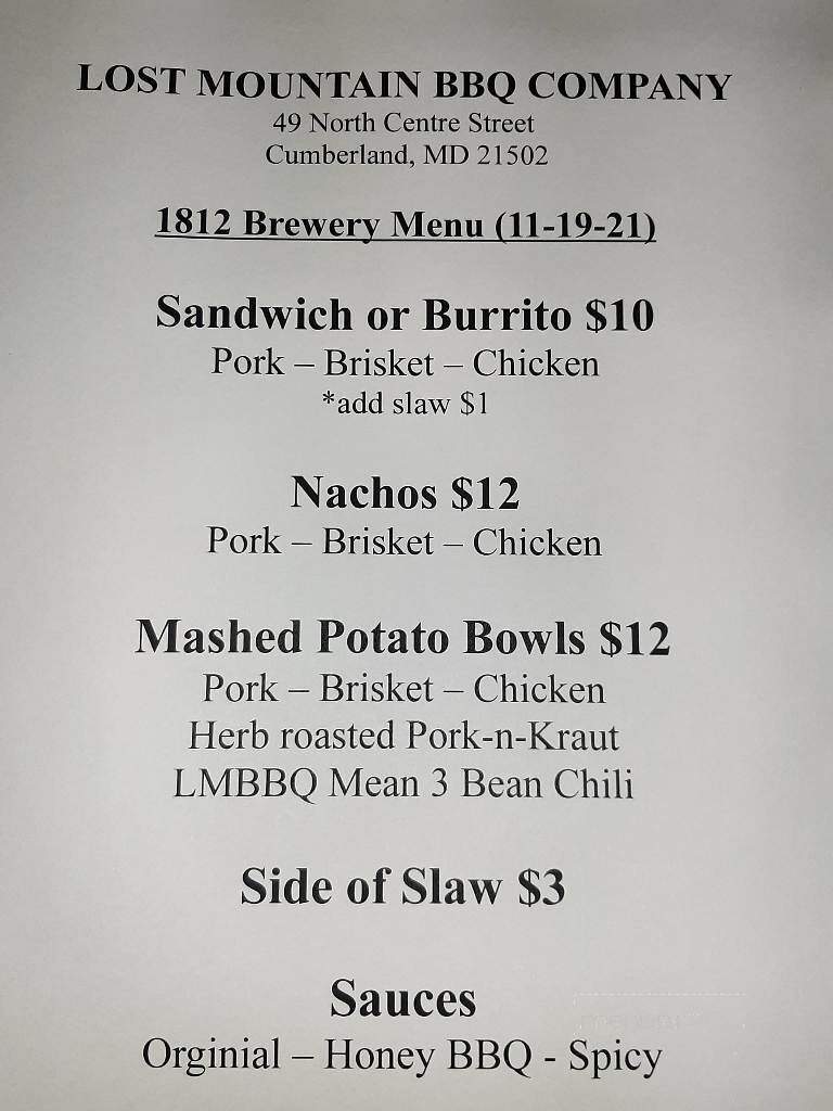 Lost Mountain BBQ - Cumberland, MD menu_pic