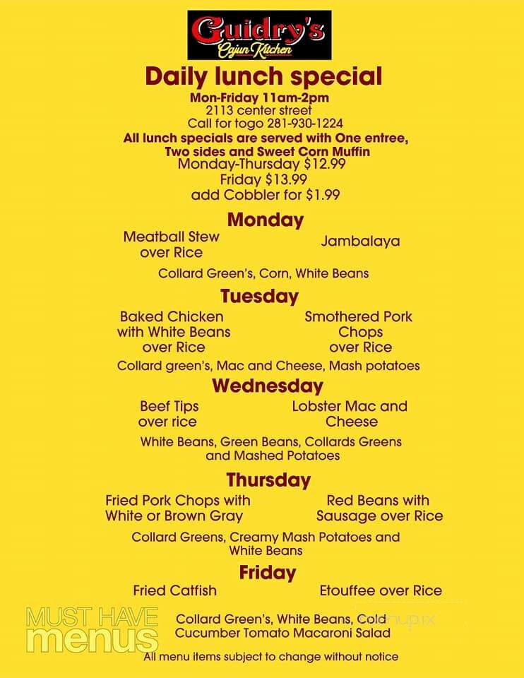 Guidry's Cruisin Cajun Crwfsh - Deer Park, TX menu_pic