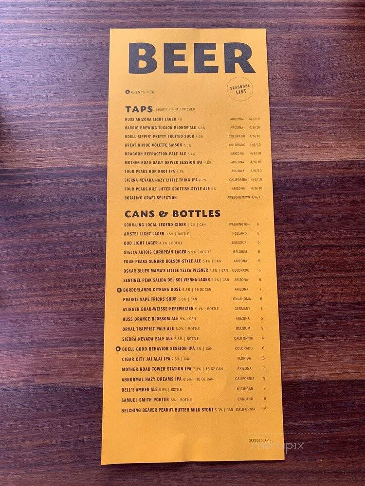 Postino Grant - Tucson, AZ menu_pic