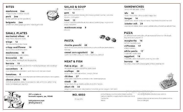 Letty's Tavern - Kennett Square, PA menu_pic