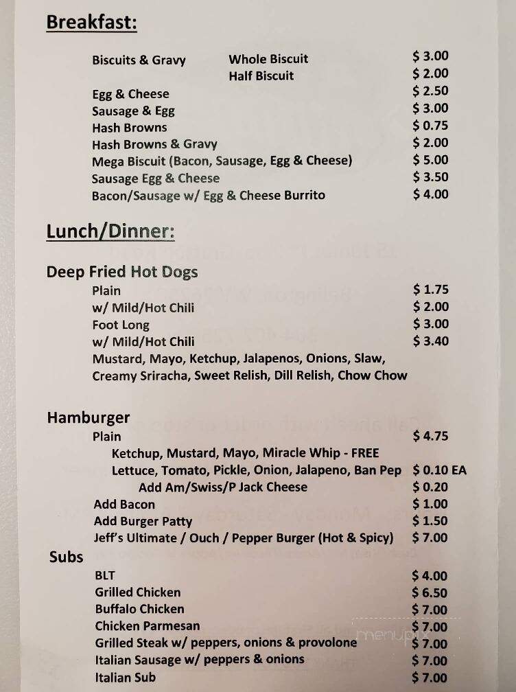 Jeffs Ultimate Grill - Belington, WV menu_pic