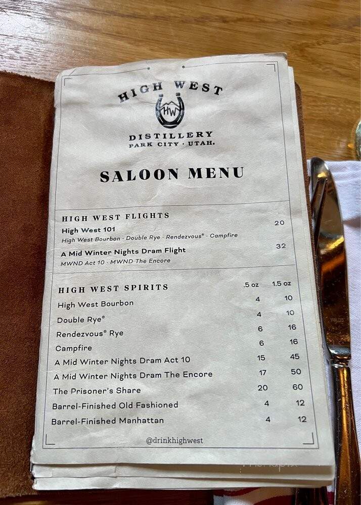 High West Distillery & Saloon - Park City, UT menu_pic