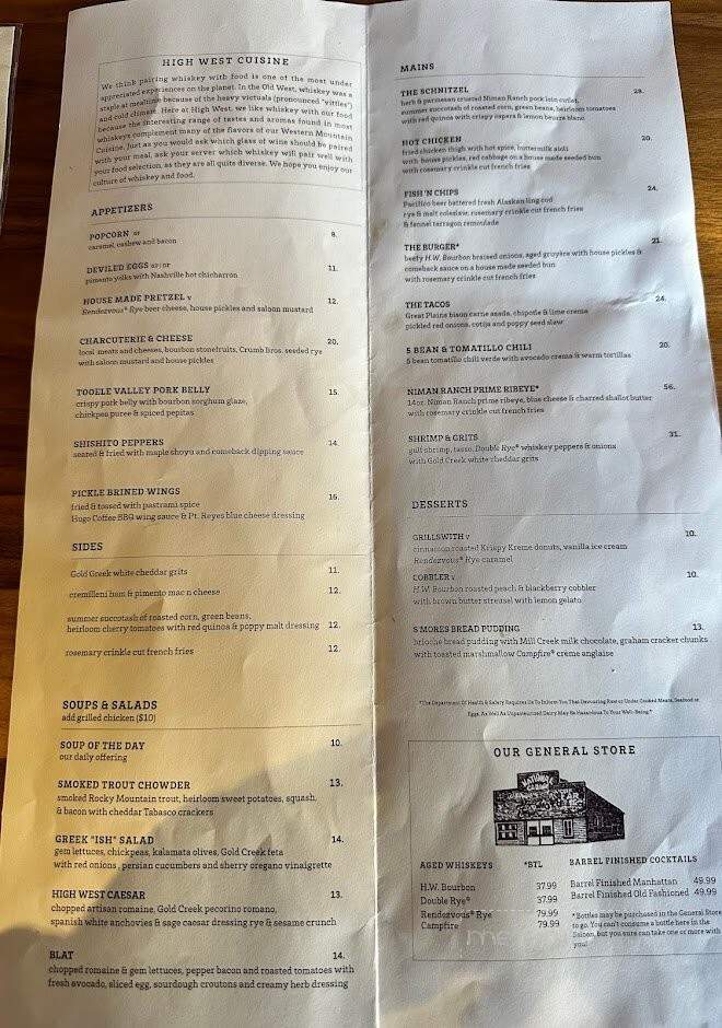 High West Distillery & Saloon - Park City, UT menu_pic