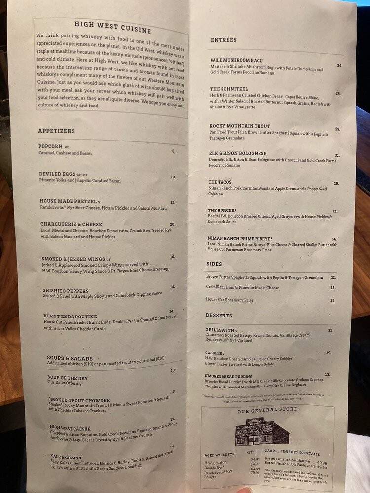 High West Distillery & Saloon - Park City, UT menu_pic