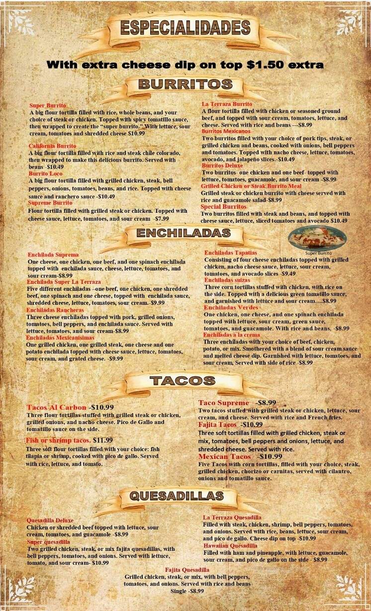 La Terraza - Starkville, MS menu_pic