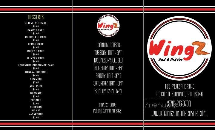 Wingz and a Prayer - Pocono Summit, PA menu_pic