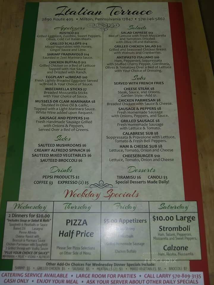 Italian Terrace - Milton, PA menu_pic