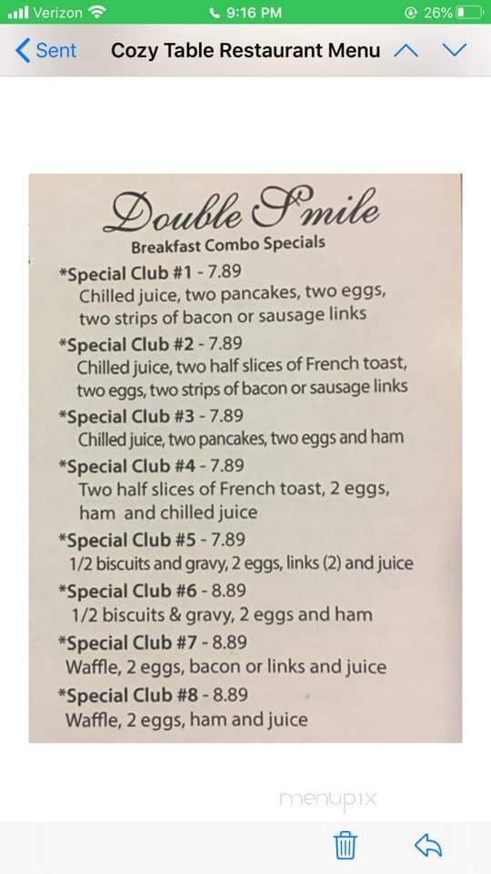 Cozy Table Restaurant and Pancake House - Bloomington, IN menu_pic