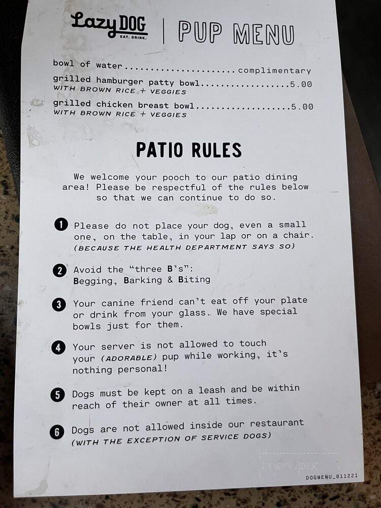 Lazy Dog Restaurant & Bar - Roseville, CA menu_pic