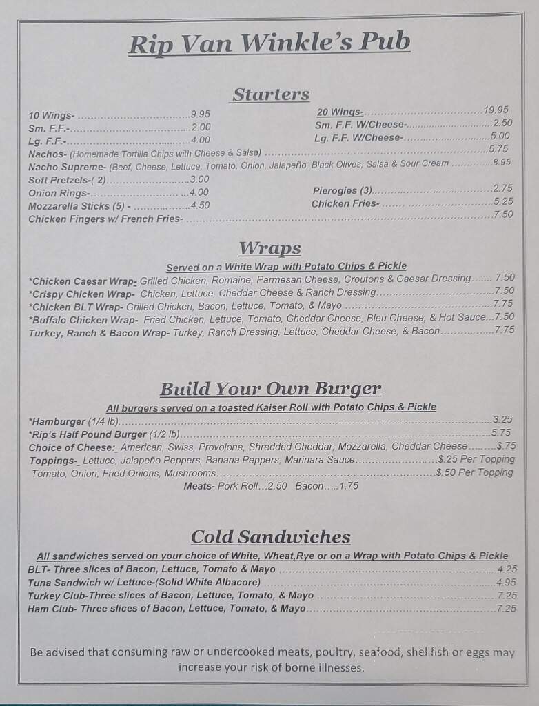 Rip Van Winkles' Pub - Easton, PA menu_pic