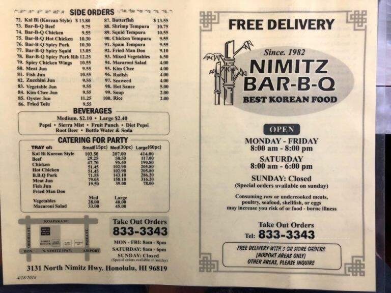 Nimitz Bar-Bq House Restaurant - Honolulu, HI menu_pic