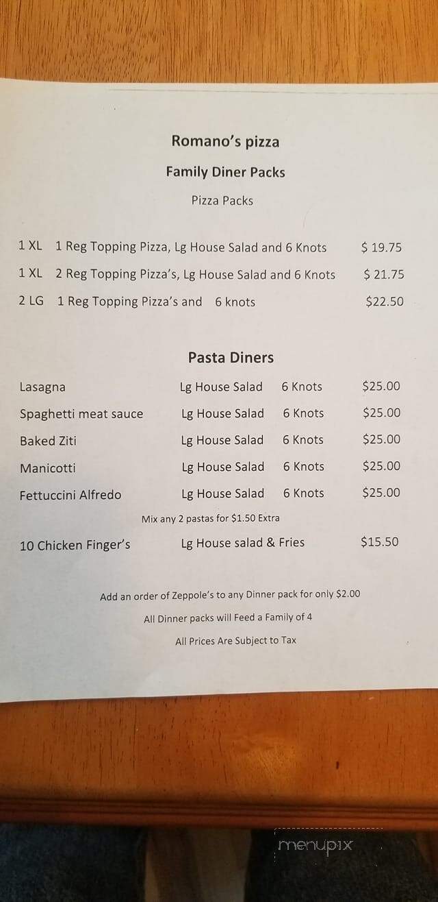 Romano's Pizza Italian Restaurant - Concord, NC menu_pic