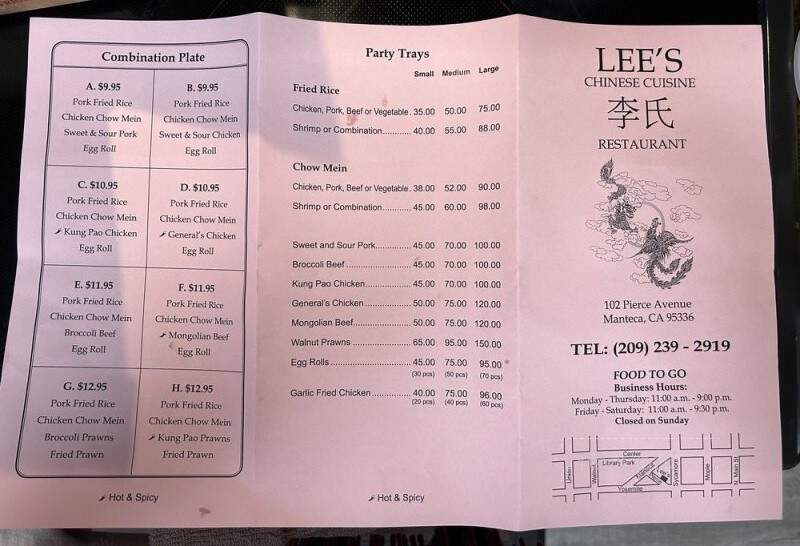 Lee's Chinese Buffet & Sea - Manteca, CA menu_pic