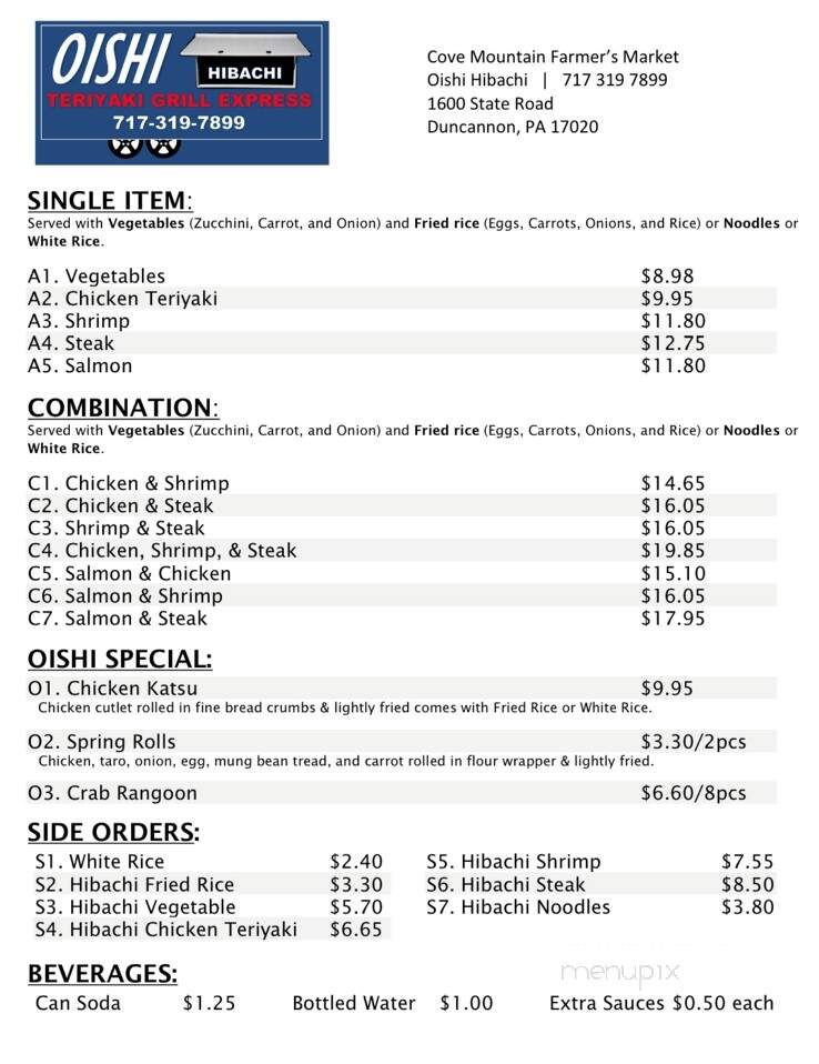 Oishi Hibachi on Wheels - Duncannon, PA menu_pic