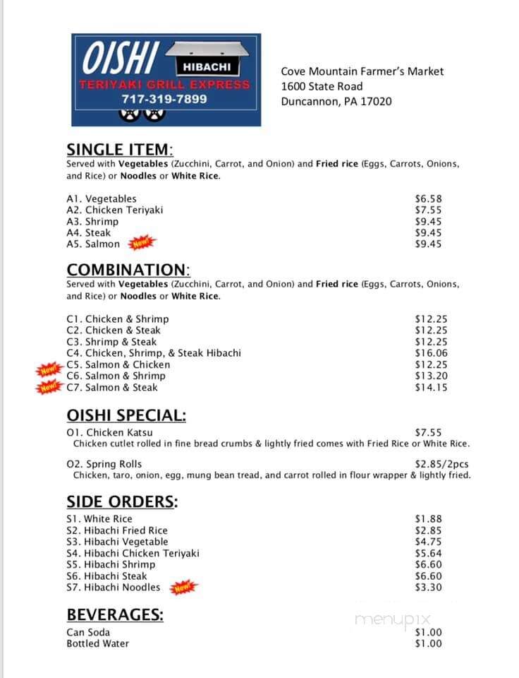 Oishi Hibachi on Wheels - Duncannon, PA menu_pic