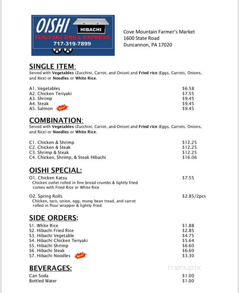 Oishi Hibachi on Wheels - Duncannon, PA menu_pic